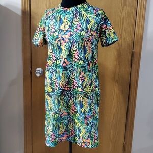 Zara Trafalgac tropical floral pattern sort sleeve multicolored dress